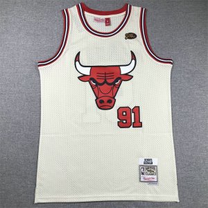 NBA 91 Rodman Chicago Bulls Maillot crème brodé